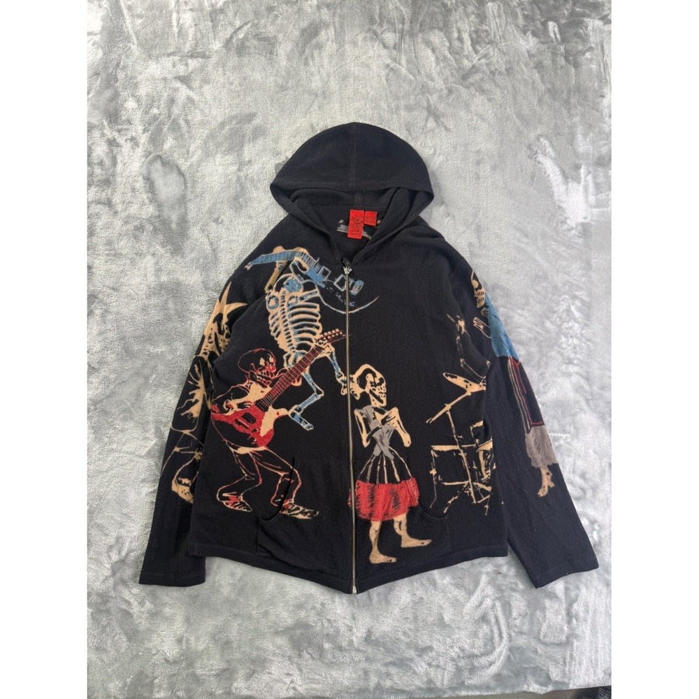A&G Amal Guessous Skeleton Rock Band Graphic Men's Hoodie L Cashmere Zip Chrome